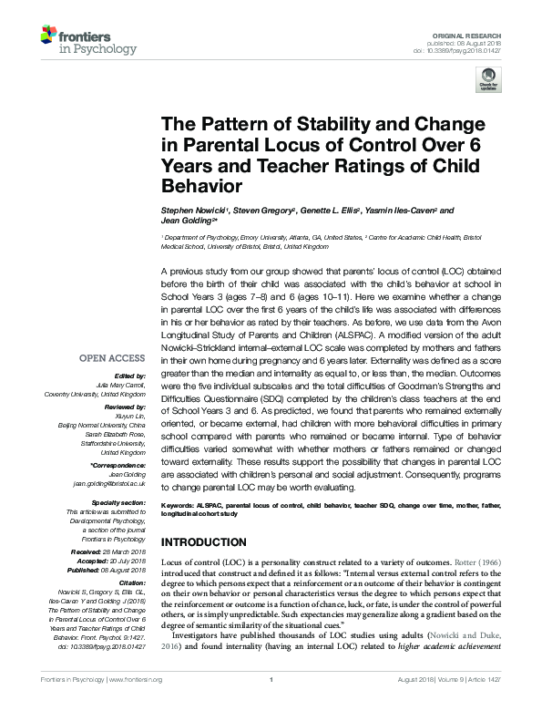 (PDF) The Pattern of Stability and Change in Parental Locus of Control ...