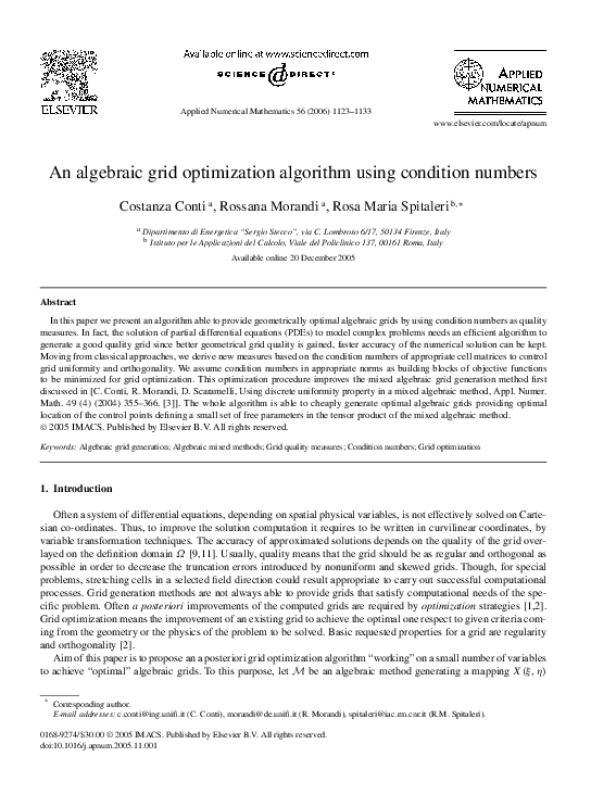 (PDF) An algebraic grid optimization algorithm using condition numbers