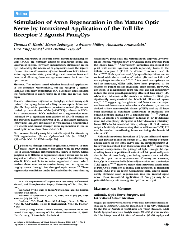 (PDF) Stimulation of Axon Regeneration in the Mature Optic Nerve by ...