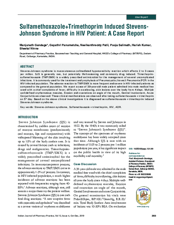 (PDF) Sulfamethoxazole+Trimethoprim Induced Stevens Johnson Syndrome