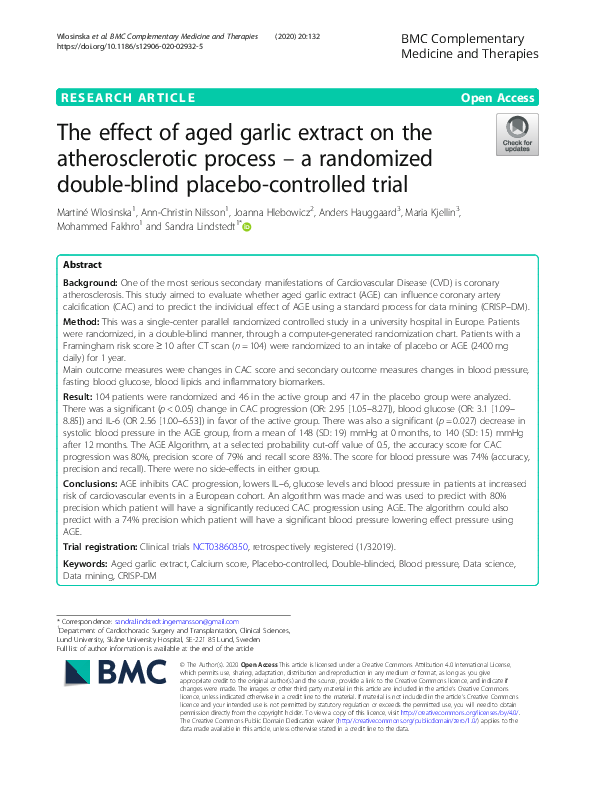 (PDF) The effect of aged garlic extract on the atherosclerotic process ...