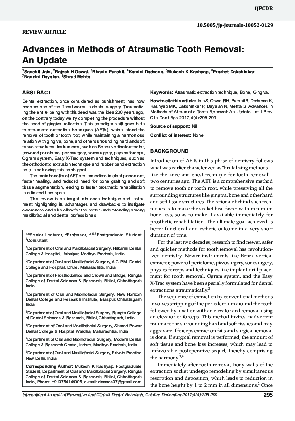 (PDF) Advances in Methods of Atraumatic Tooth Removal: An Update