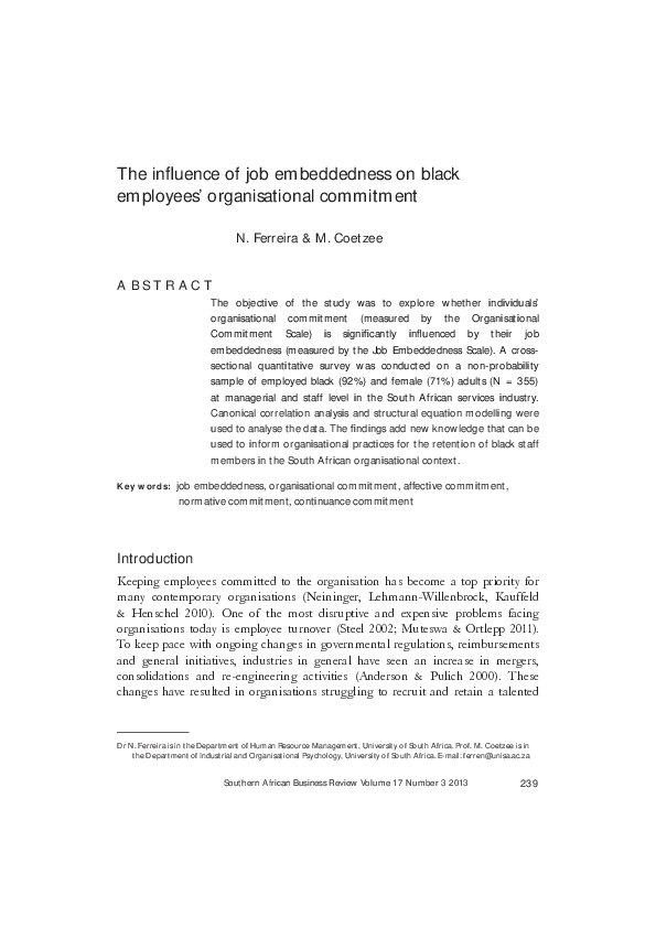 (PDF) The influence of job embeddedness on black employees ...