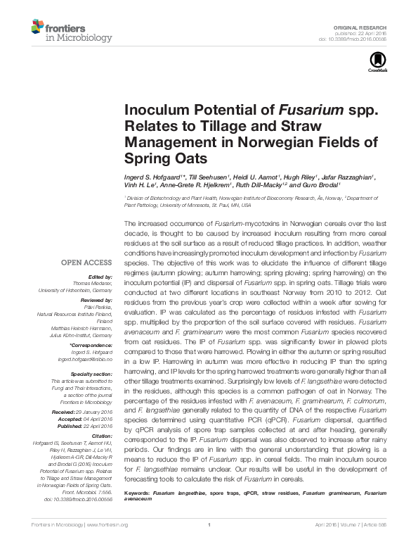 (PDF) Inoculum Potential of Fusarium spp. Relates to Tillage and Straw ...