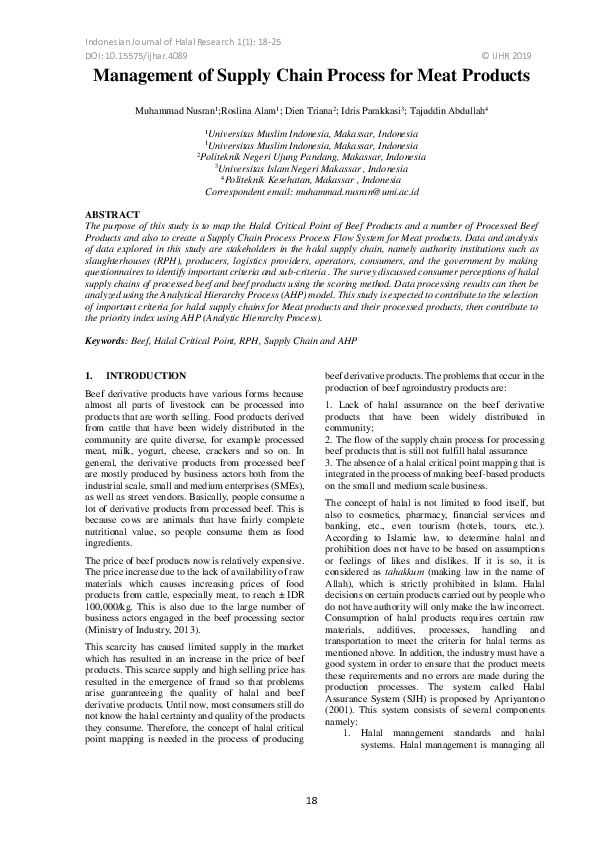 (PDF) Management of Supply Chain Process for Meat Products