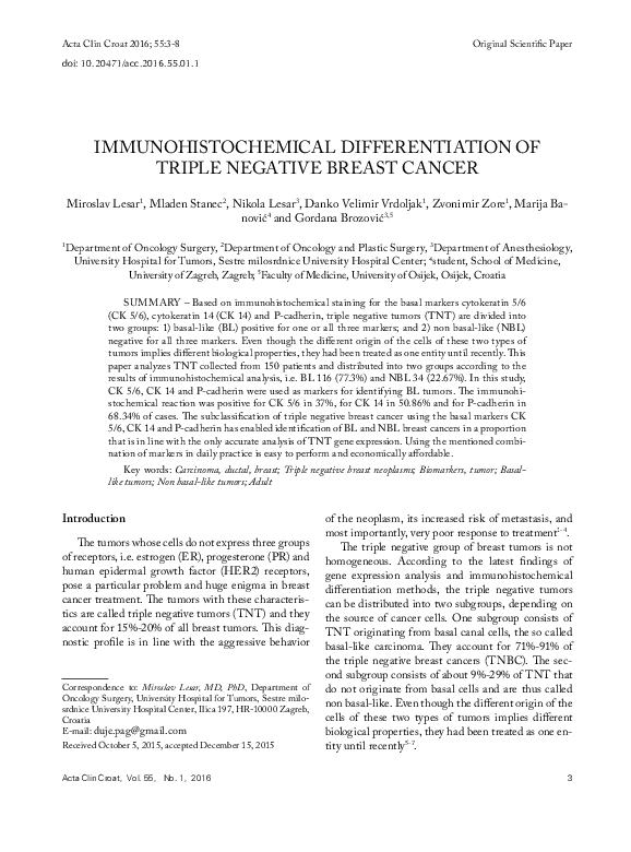 (PDF) Immunohistochemical Differentiation of Triple Negative Breast Cancer