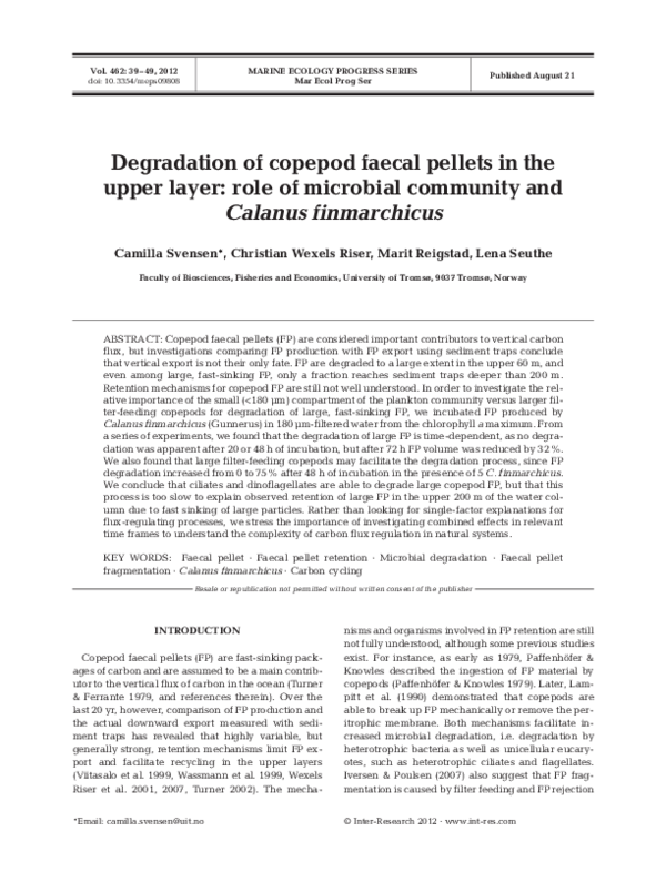 (PDF) Degradation of copepod faecal pellets in the upper layer: role of ...