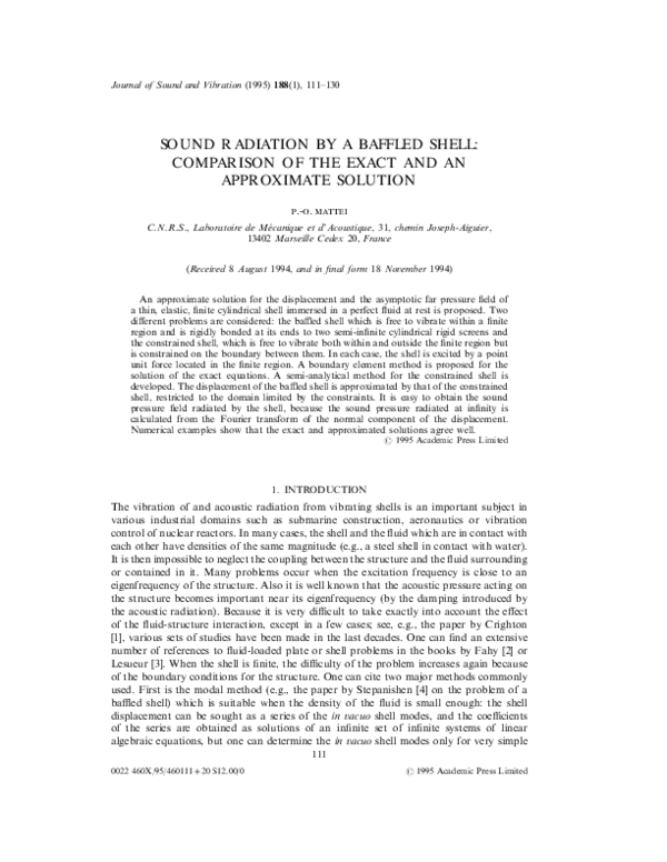 (PDF) Sound Radiation by a Baffled Shell: Comparison of the Exact and ...