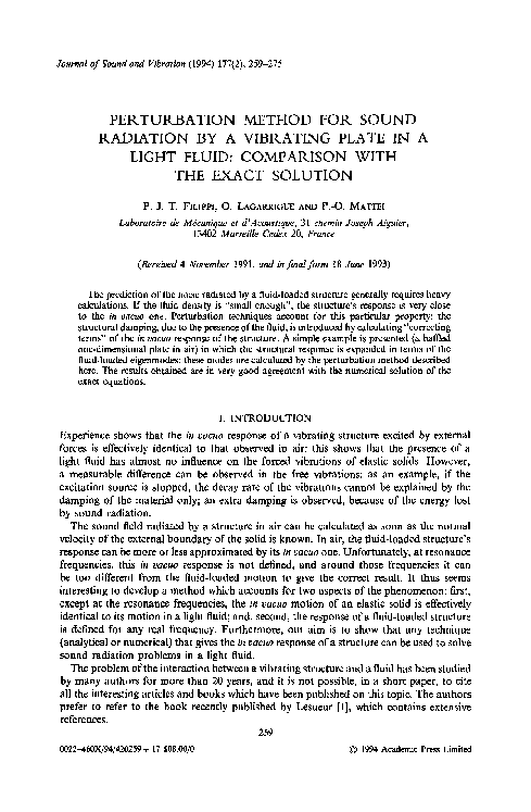 (PDF) Perturbation Method For Sound Radiation By A Vibrating Plate In A ...