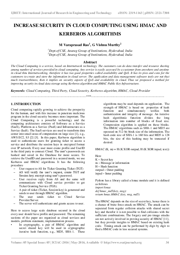 (PDF) Increase Security in Cloud Computing Using Hmac and Kerberos ...