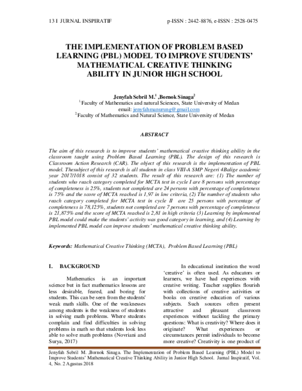 (PDF) The Implementation of Problem Based Learning (PBL) Model to ...