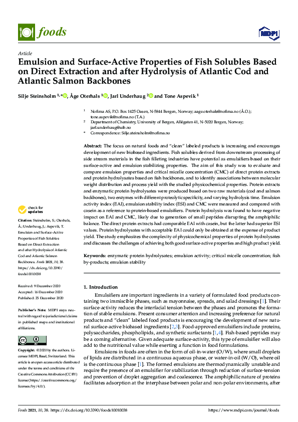 (PDF) Emulsion and Surface-Active Properties of Fish Solubles Based on ...