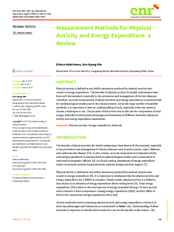 (PDF) Measurement Methods for Physical Activity and Energy Expenditure ...