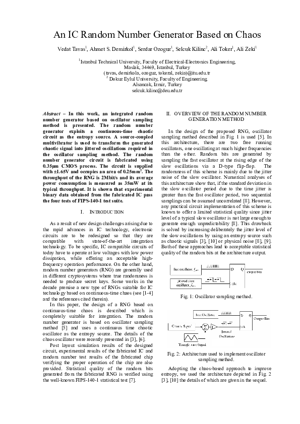 (PDF) An IC random number generator based on chaos