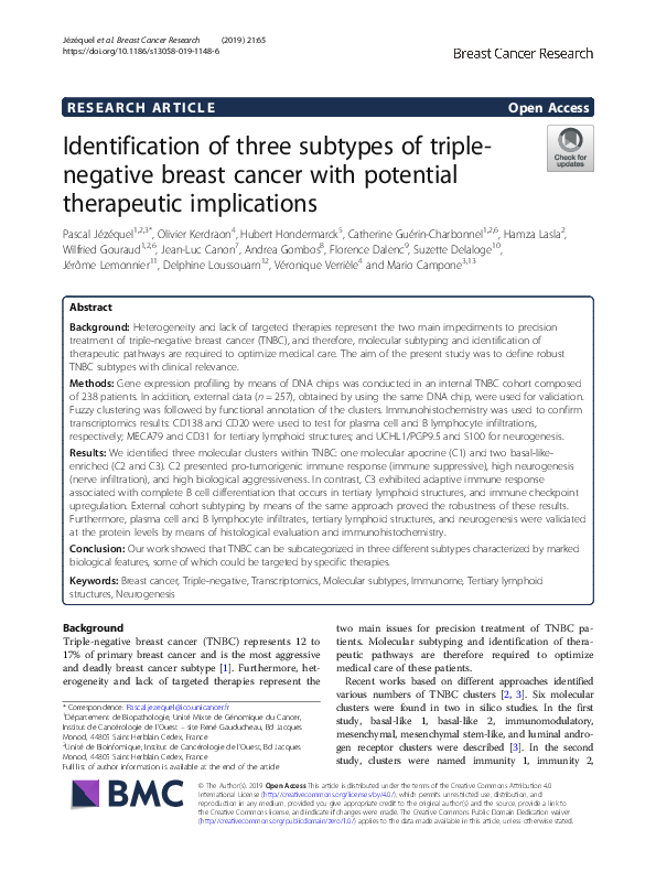 (PDF) Identification of three subtypes of triple-negative breast cancer ...