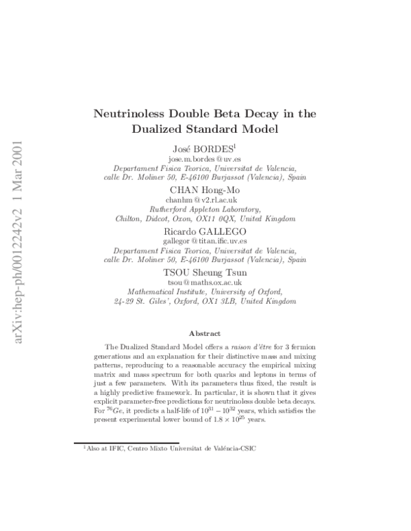 (PDF) Neutrinoless double beta decay in the dualized standard model