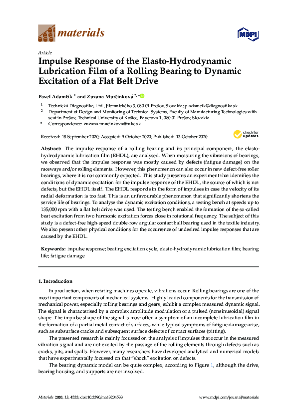 (PDF) Impulse Response of the Elasto-Hydrodynamic Lubrication Film of a ...