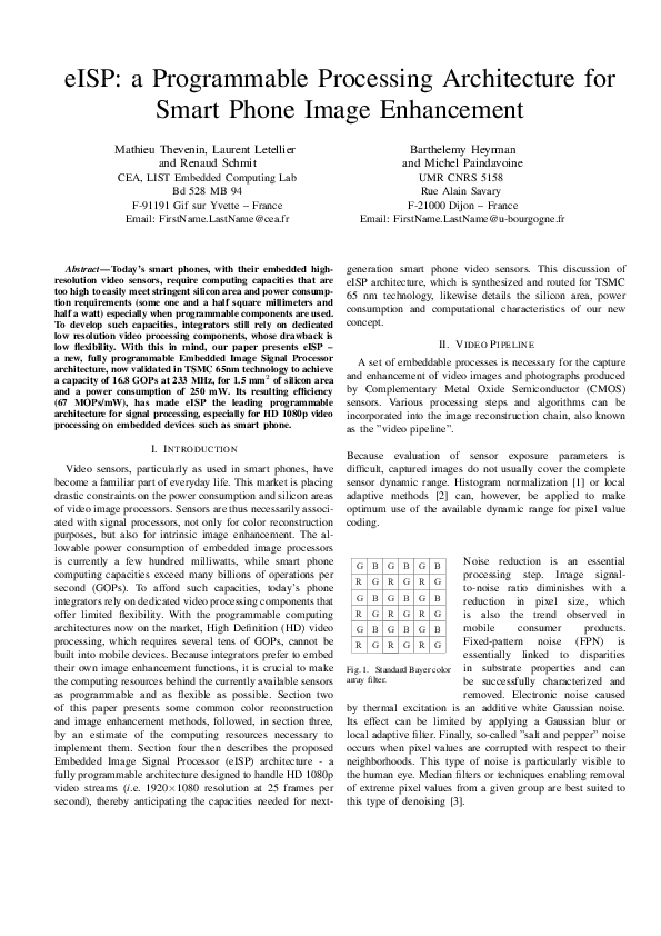(PDF) eISP: a Programmable Processing Architecture for Smart Phone ...
