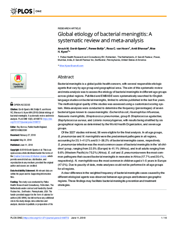 (PDF) Global etiology of bacterial meningitis: A systematic review and ...