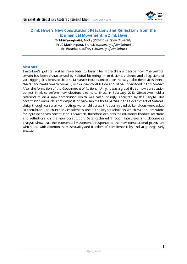 Pdf Zimbabwe S New Constitution Reactions And Reflections From The