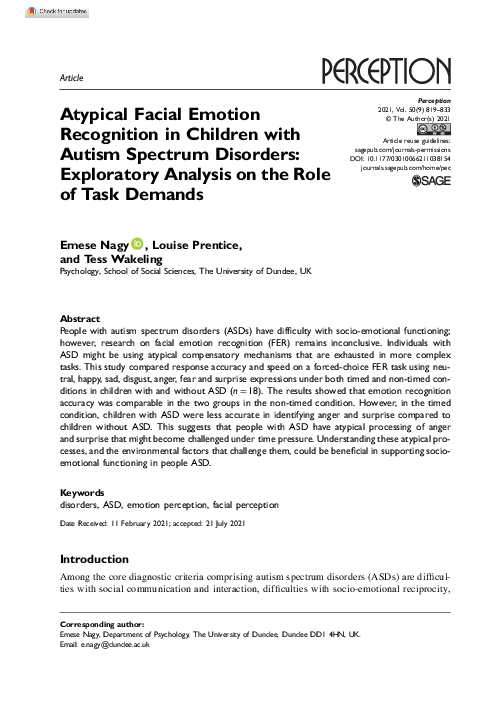 (PDF) Atypical Facial Emotion Recognition in Children with Autism ...