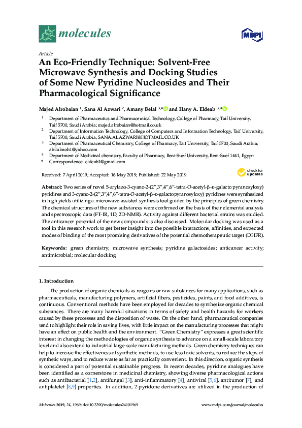 (PDF) An Eco-Friendly Technique: Solvent-Free Microwave Synthesis and ...