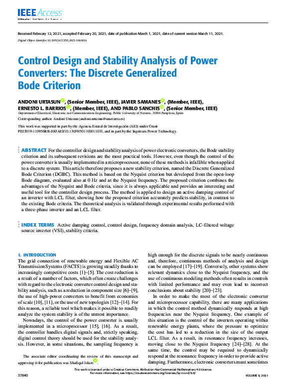 (PDF) Control Design and Stability Analysis of Power Converters: The ...