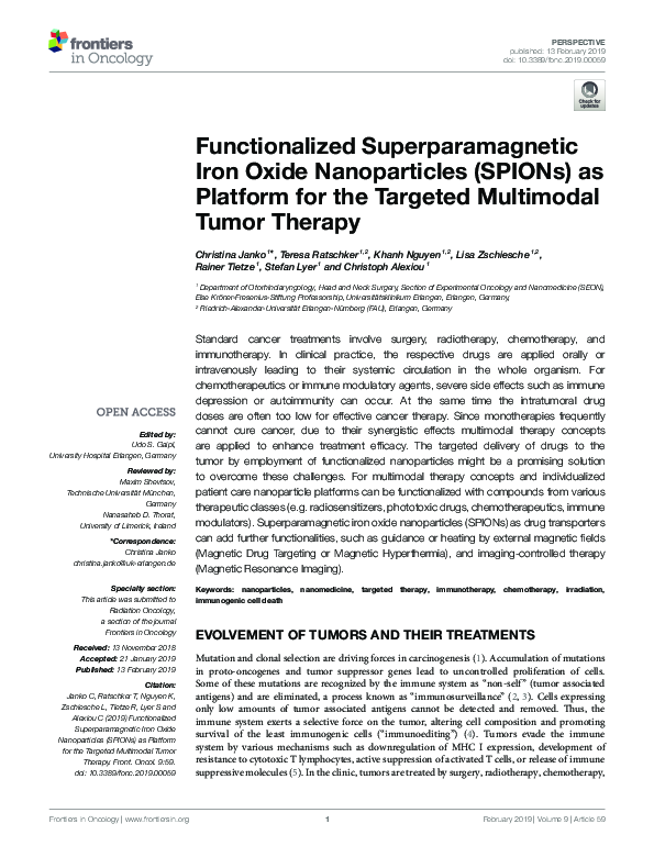 (PDF) Functionalized Superparamagnetic Iron Oxide Nanoparticles (SPIONs ...