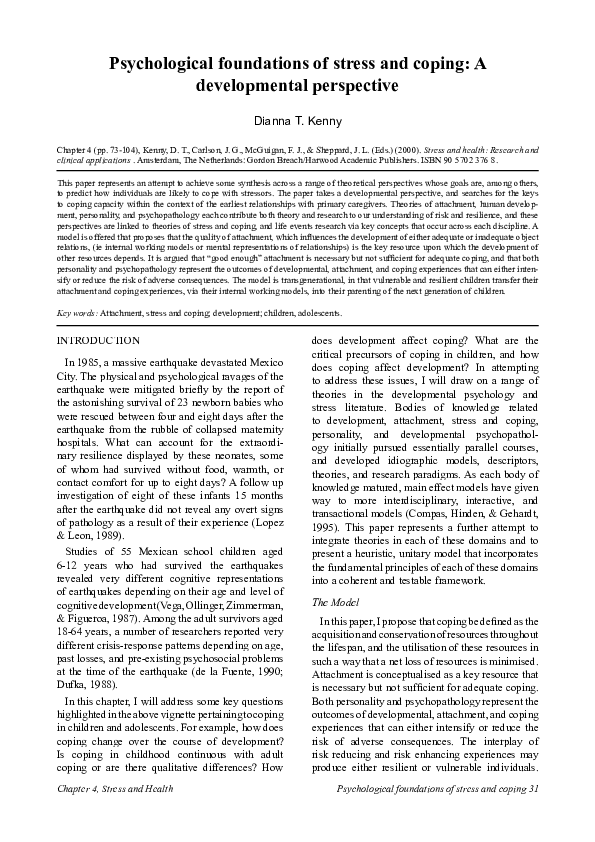 (PDF) Psychological foundations of stress and coping: A developmental ...