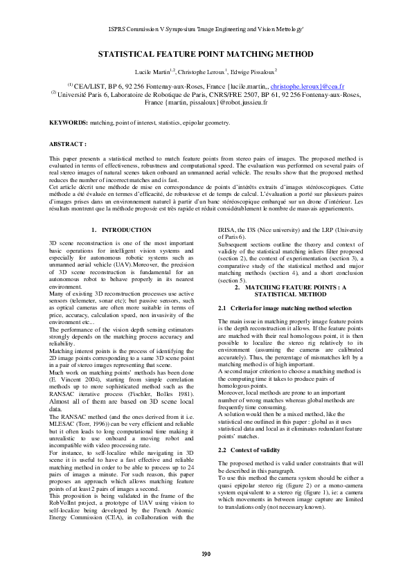 (PDF) Statistical feature point matching method