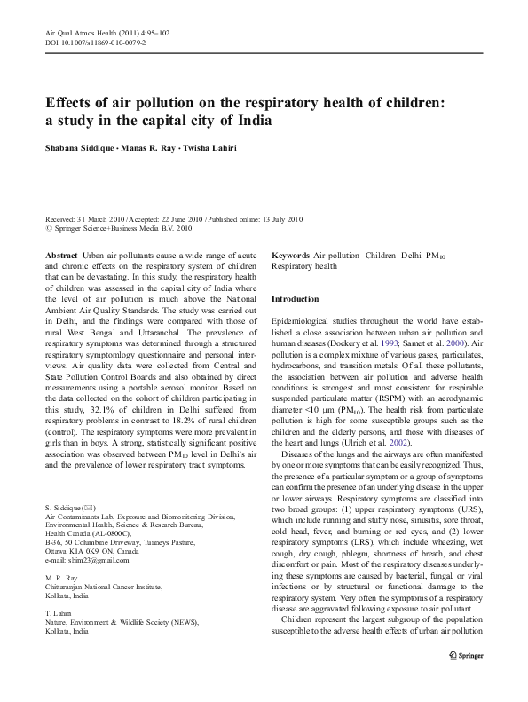 (PDF) Effects of air pollution on the respiratory health of children: a ...