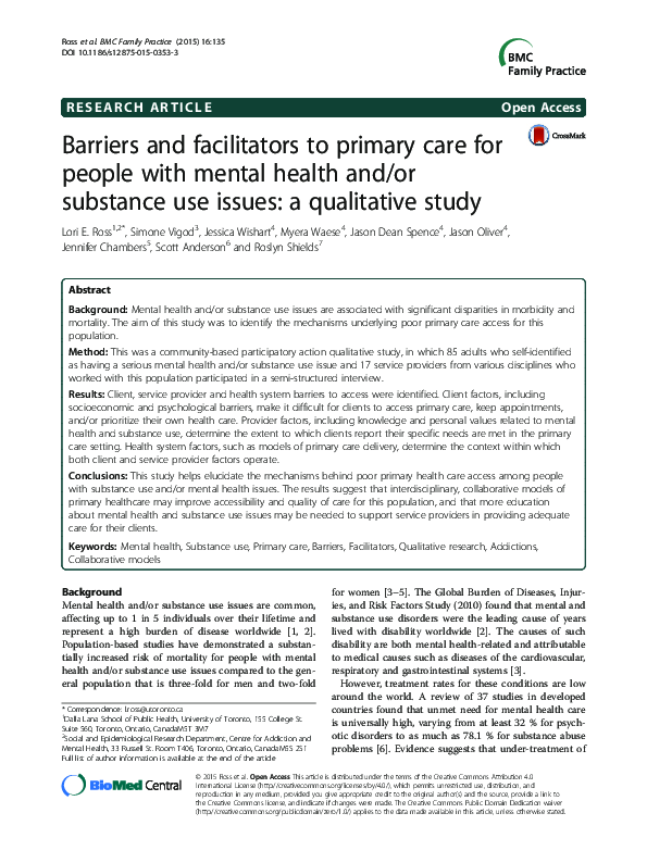 (PDF) Barriers and facilitators to primary care for people with mental ...