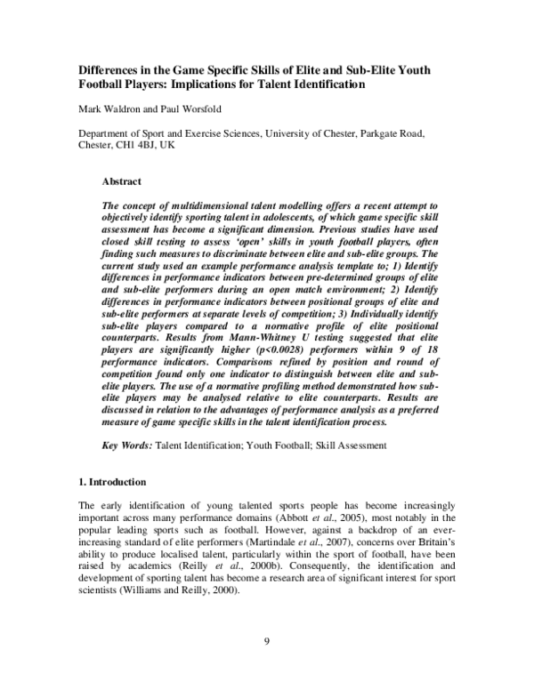 (PDF) Differences in the Game Specific Skills of Elite and Sub-Elite ...