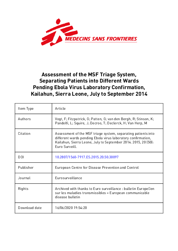 (PDF) Assessment of the MSF triage system, separating patients into ...