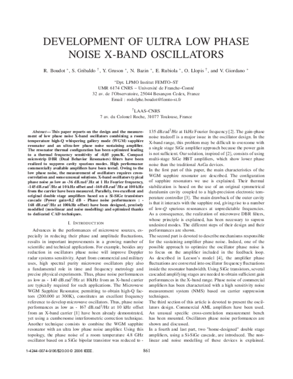 (PDF) Development of Ultra Low Phase Noise X-Band Oscillators