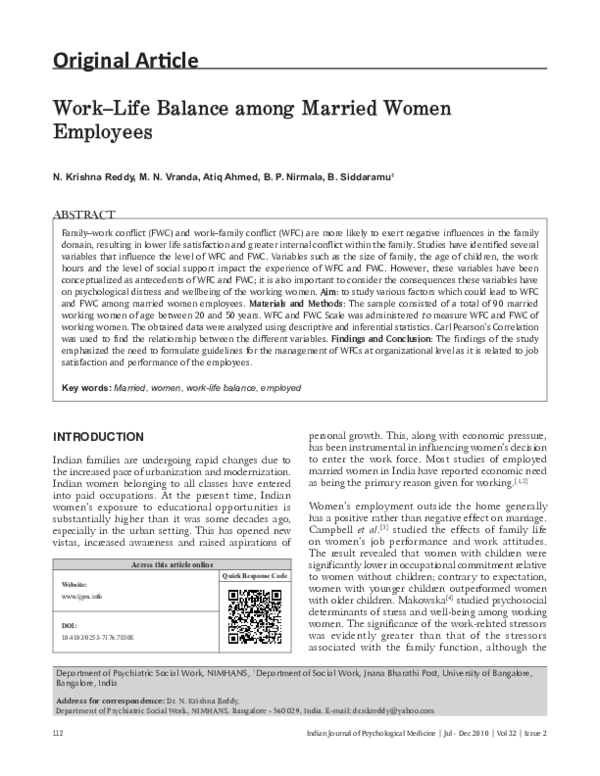 (PDF) Work-life balance among married women employees