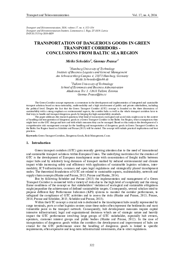 (PDF) Transportation of Dangerous Goods in Green Transport Corridors ...