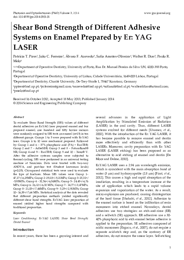 (PDF) Shear Bond Strength of Different Adhesive Systems on Enamel ...