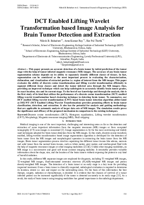 (PDF) DCT Enabled Lifting Wavelet Transformation based Image Analysis ...