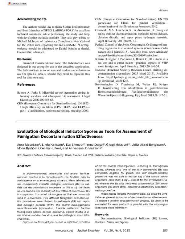 (PDF) Evaluation of Biological Indicator Spores as Tools for Assessment ...