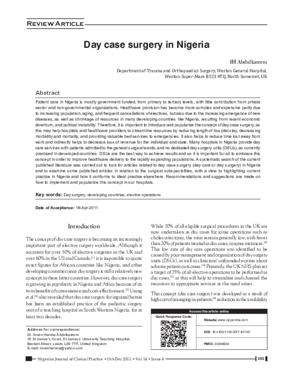 (PDF) Day case surgery in Nigeria