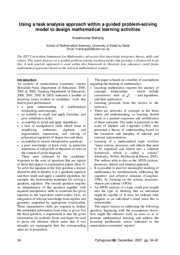 (PDF) Using a task analysis approach within a guided problem-solving ...