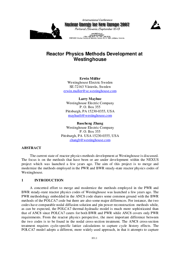 (PDF) Reactor Physics Methods Development at Westinghouse