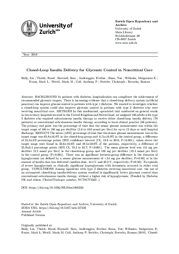 (PDF) Closed-Loop Insulin Delivery for Glycemic Control in Noncritical Care