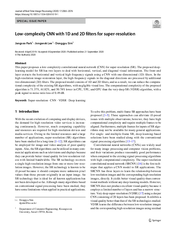 (PDF) Low-complexity CNN with 1D and 2D filters for super-resolution