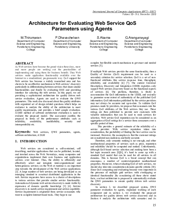 (PDF) Architecture for Evaluating Web Service QoS Parameters using Agents