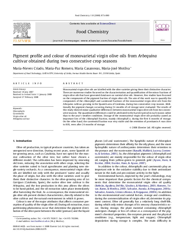 (PDF) Pigment profile and colour of monovarietal virgin olive oils from ...