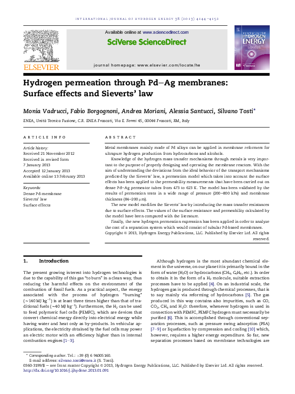 (PDF) Hydrogen permeation through Pd–Ag membranes: Surface effects and ...