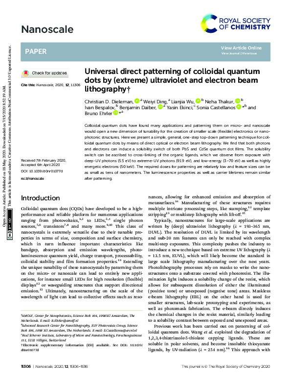 (PDF) Universal direct patterning of colloidal quantum dots by (extreme ...
