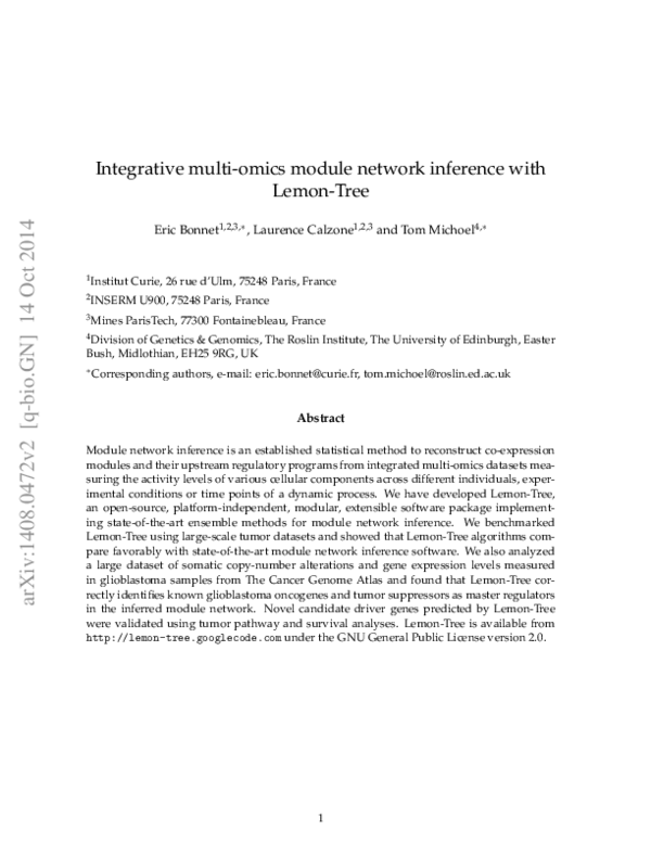 (PDF) Integrative Multi-omics Module Network Inference with Lemon-Tree